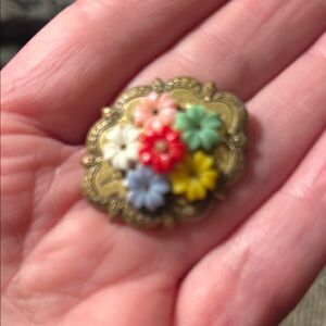 Spring Floral Vintage Brooch with Multicolor Accents